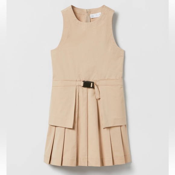 ZARA GIRLS BEIGE BUCKLE BOX PLEAT PINAFORE DRESS 6yr - Picture 1 of 4